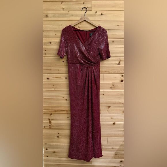 Adrianna Papell Size 6 Bethany Wrap Front Sequin Full Length Gown - Picture 1 of 14